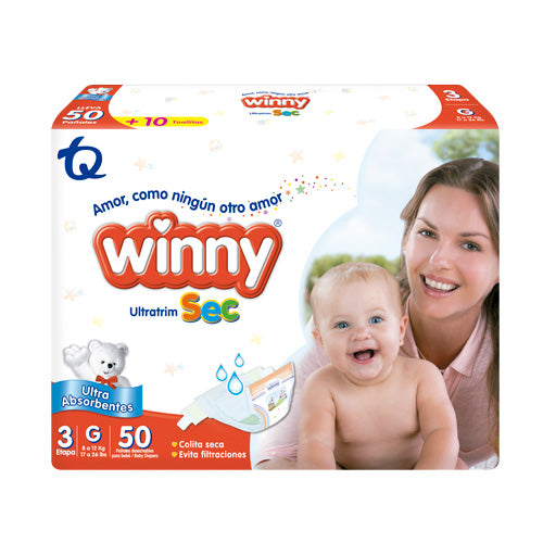 Pañal Winny Etapa 3 Ultratrim Sec 50 Unidades + Toallitas Humendas Oferta