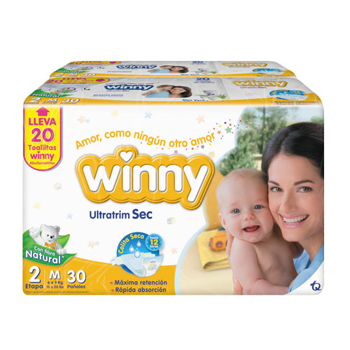 Pañal Winny Etapa 2 Ultratrim Sec 30 Unidades + Toallitas Humendas Oferta