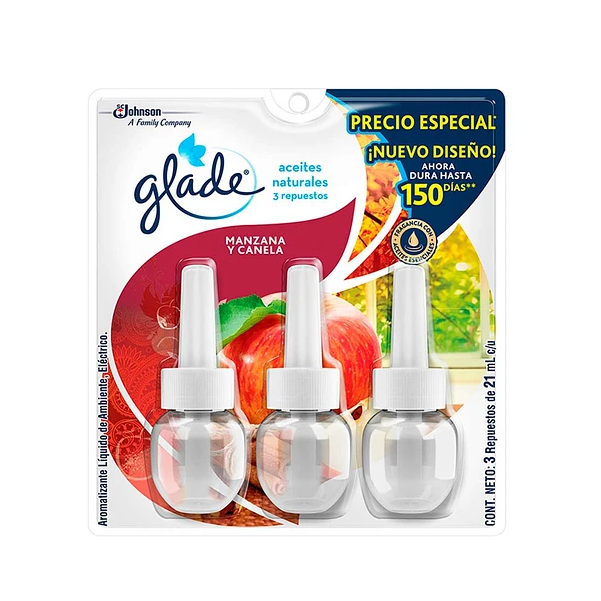 Ambientador Glade Electrico 3 Unidades Repuesto Manzana Canela Oferta