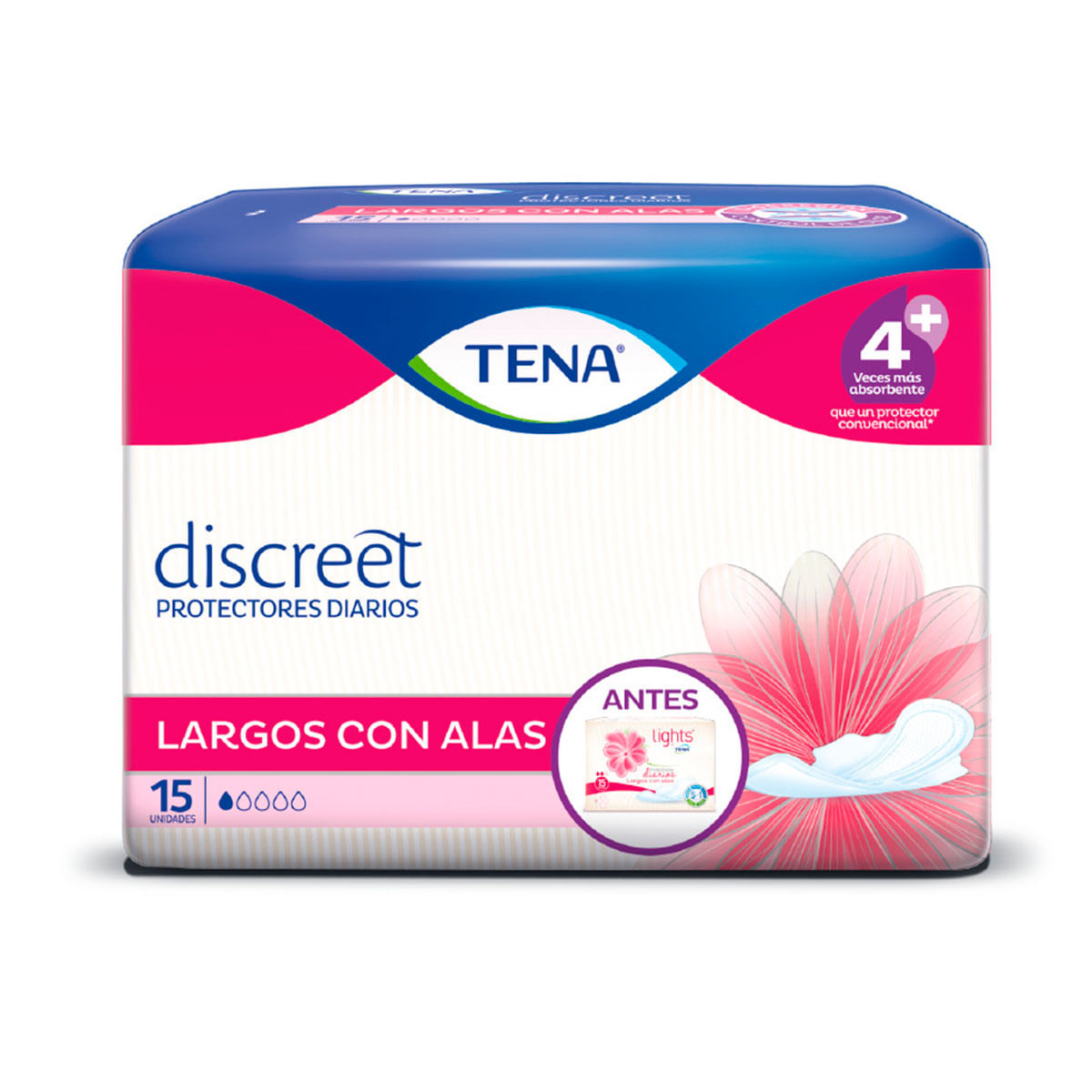 Protectores Higienicos Tena Largos Con Alas 15 Unidades