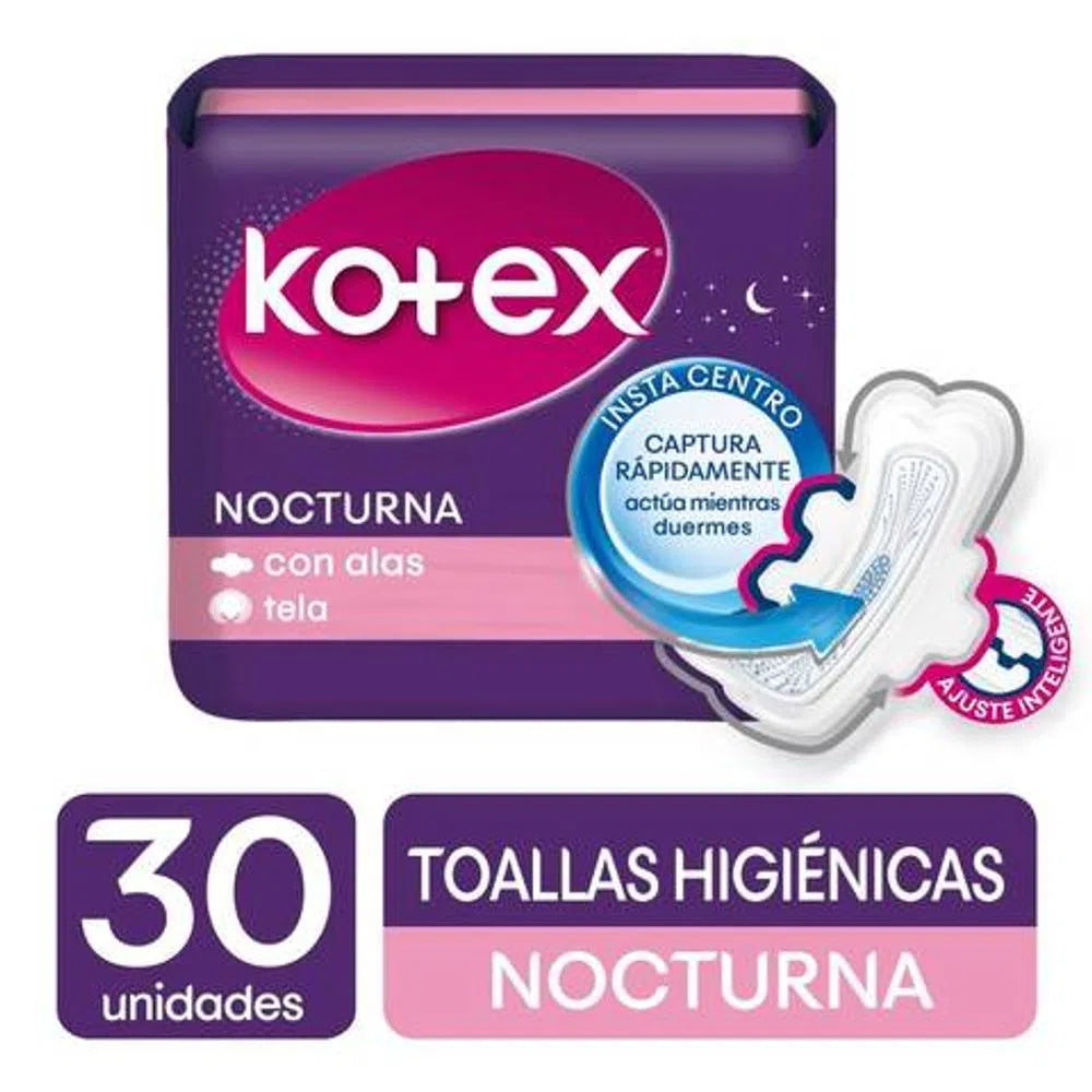 Toallas Higienicas Kotex Nocturna 30 Unidades