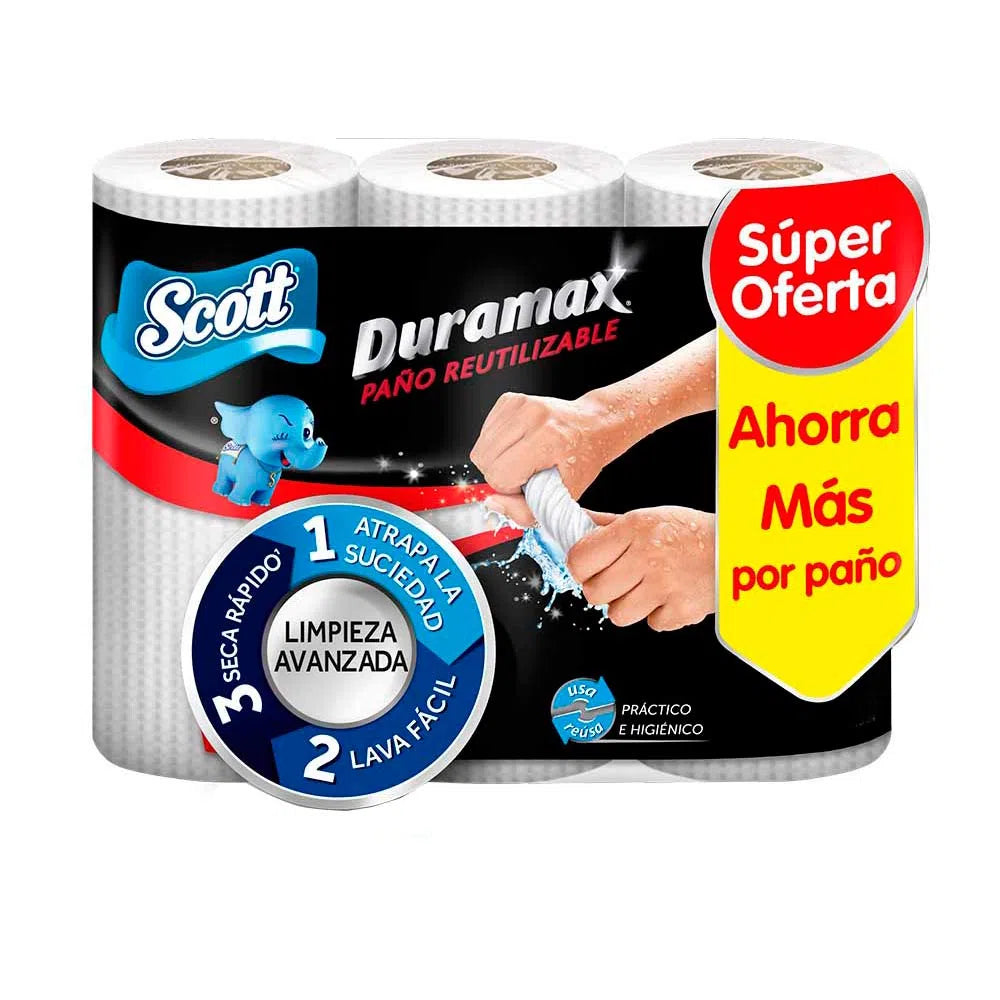 Toalla Cocina Scott Duramax Reutilizable 52 Hojas 3 Unidades