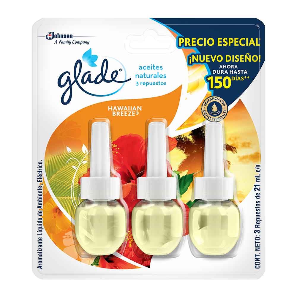 Ambientador Glade Electrico 3 Unidades Repuesto Hawaiian Breeze Oferta