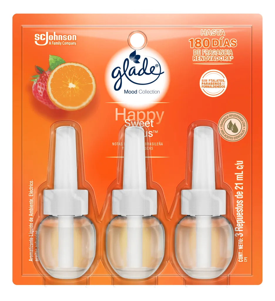 Ambientador Glade Electrico 3 Unidades Repuesto Happy Sweet Citrus Edicion Limitada Oferta