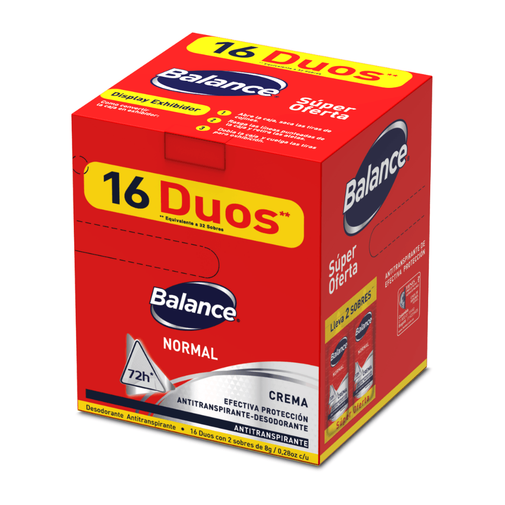Desodorante Balance Crema Normal Sobres X 16 Duos