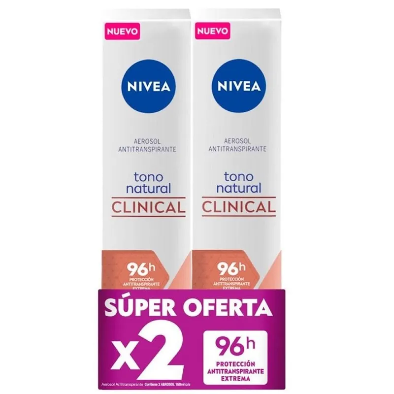 Desodorante Nivea 150 ml Aerosol Women Tono Natural Clinical x 2 Oferta