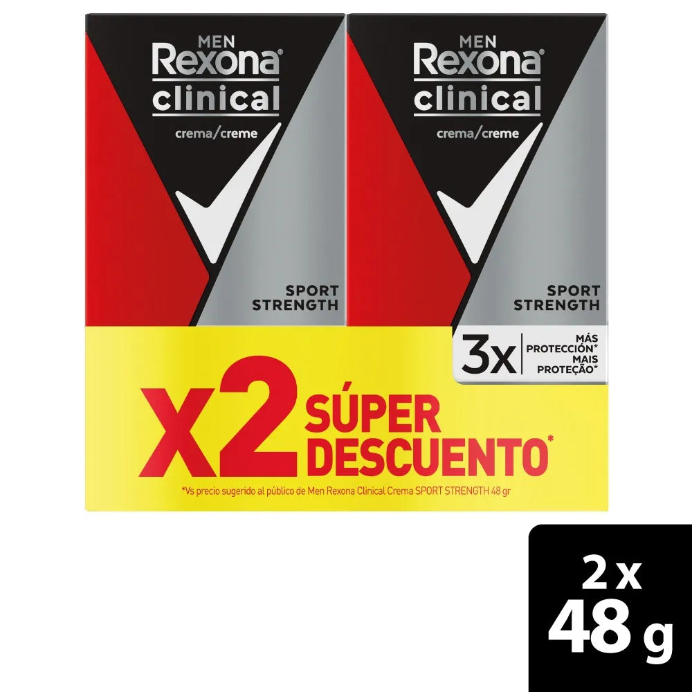 Desodorante Rexona Clinical Crema Men 48 gr 2 Unidades Sport Strength Oferta