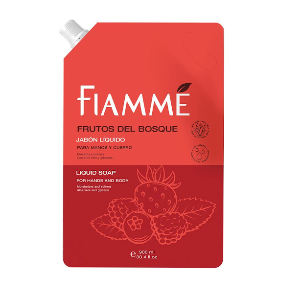 Jabon Liquido Manos y Cuerpo Fiamme 900 ml Frutos Del Bosque Con Aloe Vera y Glicerina