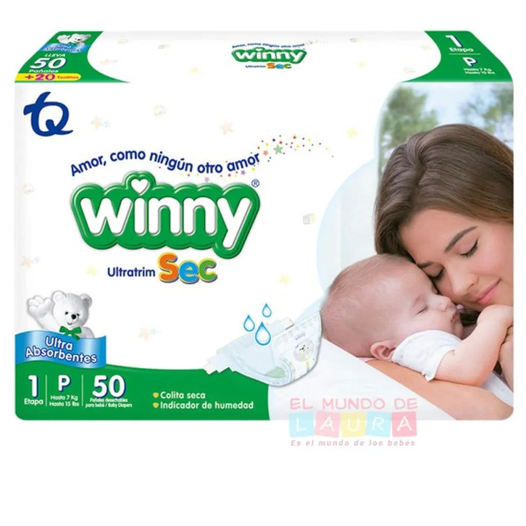 Pañal Winny Etapa 1 Ultratrim Sec 50 Unidades + Toallitas Humendas Oferta