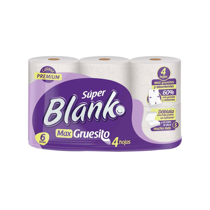 Papel Higienico Super Blanko Mas Grueso 4 hojas 6 Rollos