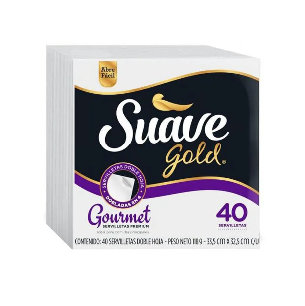 Servilletas Suve Gold Gourmet 40 Unidades Dobladas en 4 33,5 cm X 32,5