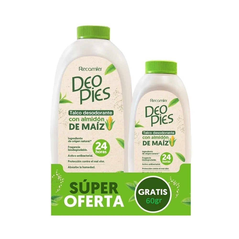 Talco Deo Pies 120 gr + 60 gr 2 Unidades Almidon Maiz Oferta