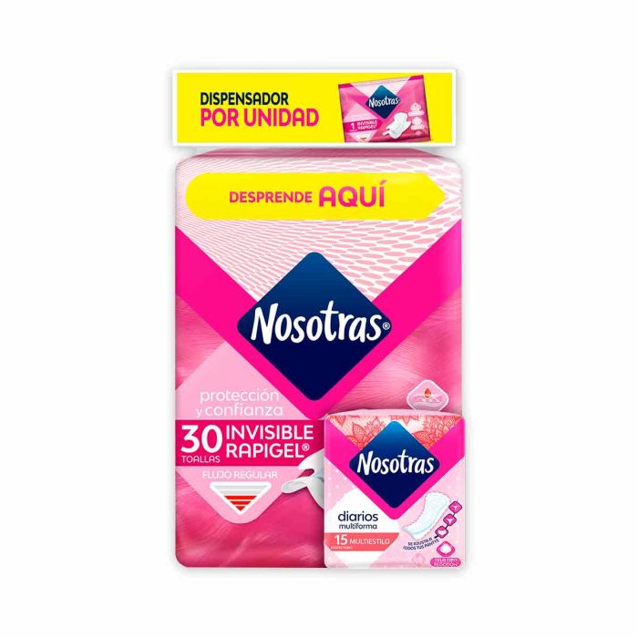 Toallas Higienicas Nosotras Rapigel 30 Unidades + 15 Diarios Multiestilo Oferta