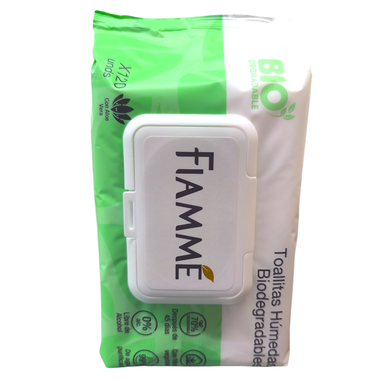 Toallitas Humedas Fiamme 120 Unidades Biodegradables Aloe Vera