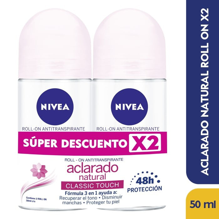 Desodorante Nivea Roll On Dama 50 ml 2 Unidades Aclarado Natural Oferta