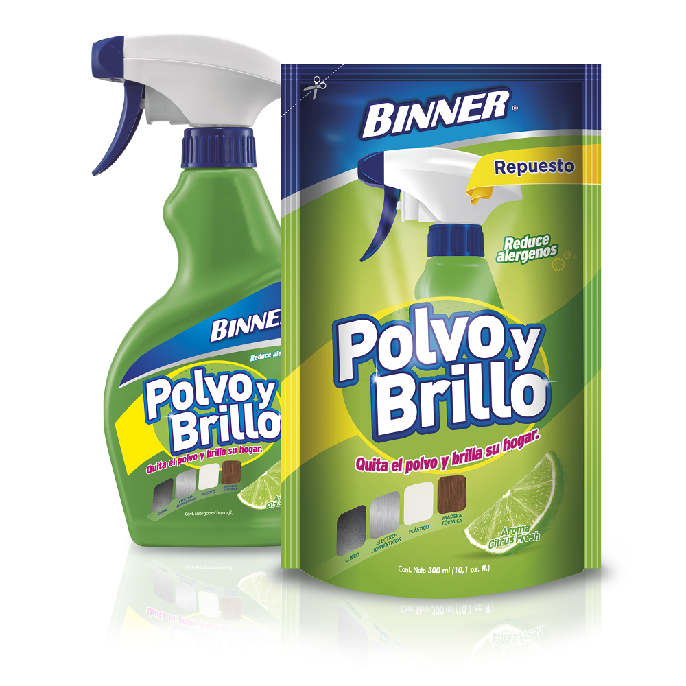 Polvo y Brillo Binner Spray 300 ml + 500 ml Doypack Citrus Fresh