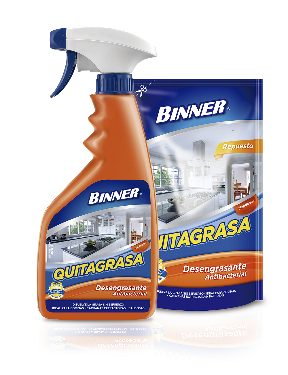 Desengrasante Binner 500 + 500 ml Respuesto Mandarina Oferta