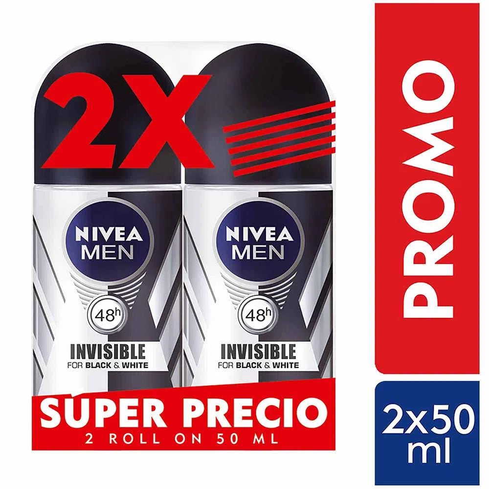 Desodorante Nivea Roll On Hombre 50 ml 2 Unidades Black y White Oferta