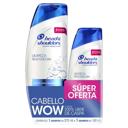 Shampoo Head And Shoulders 375 ml + Shampoo Head And Shoulders 180 ml Limpieza Renovadora Oferta