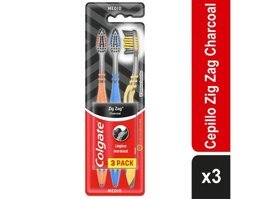 Cepillo Dental Colgate 3 Unidades Zig Zag Charcoal Suave Oferta