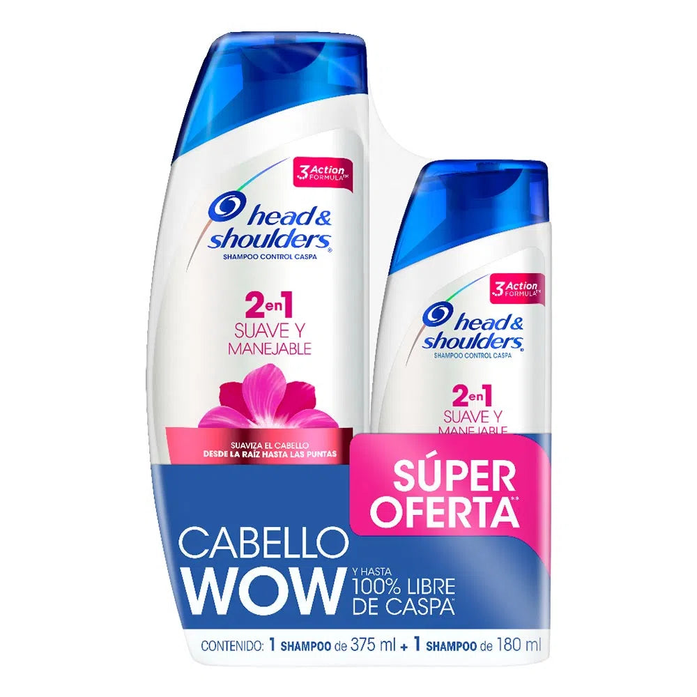 Shampoo Head And Shoulders 375 ml + Shampoo Head And Shoulders 180 ml Suave Y Manejable 2 En 1 Oferta