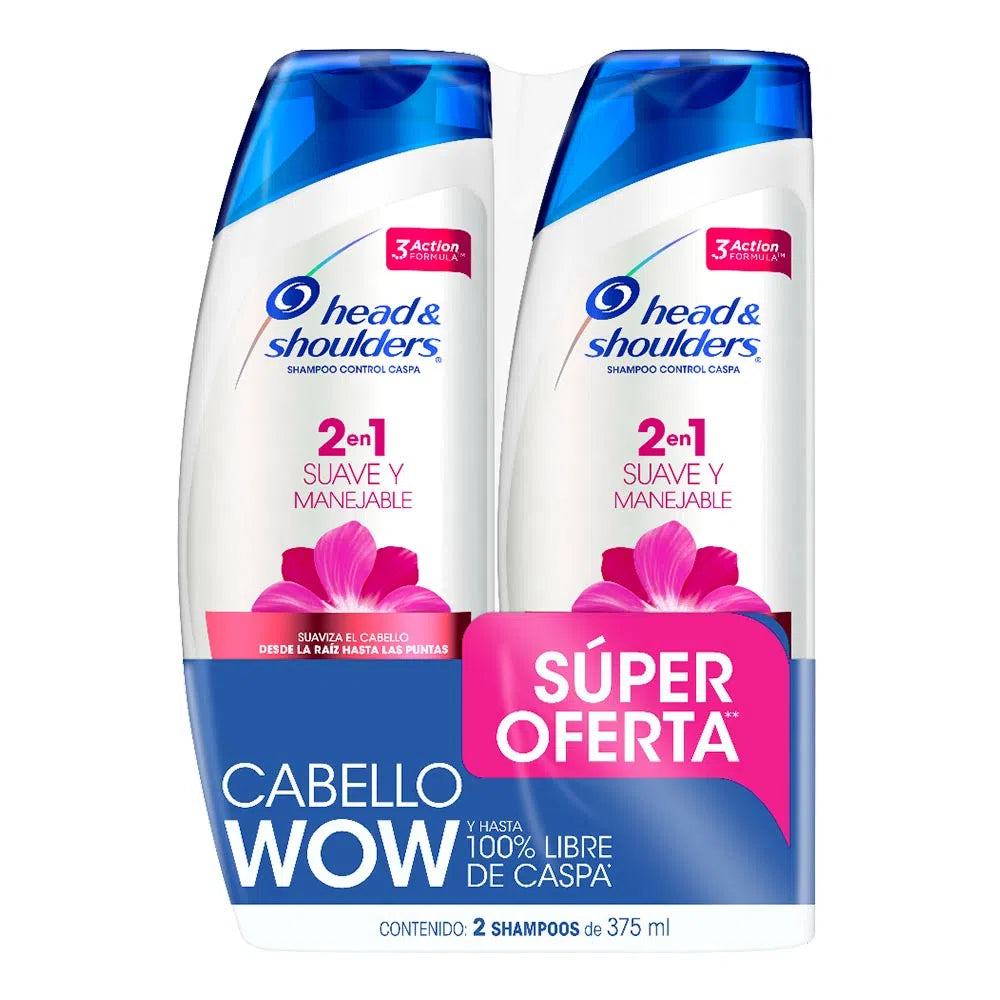 Shampoo Head And Shoulders 375 ml 2 Unidades 2 En 1 Suave Y Manejable Oferta