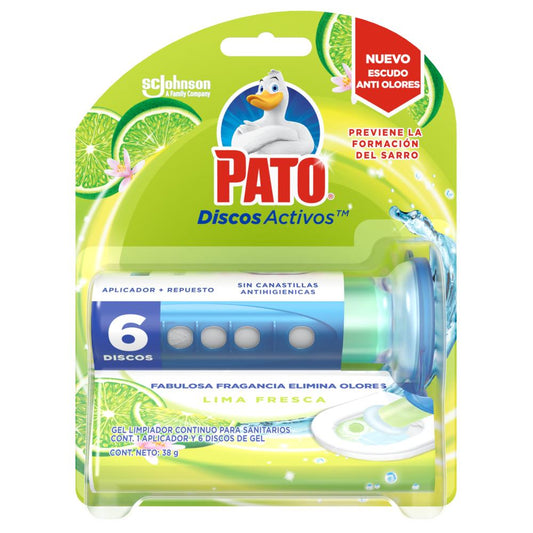 Pato Discos Activos Gel Limpiador Aplicador + Repuesto 38 Gr Lima Fresca