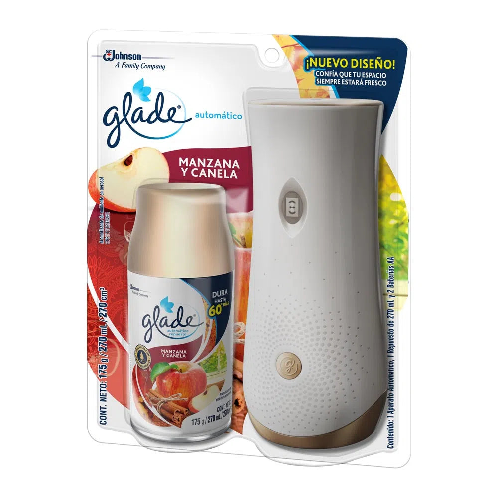 Ambientador Glade Automatico 270 ml + Aparato Manzana Y Canela