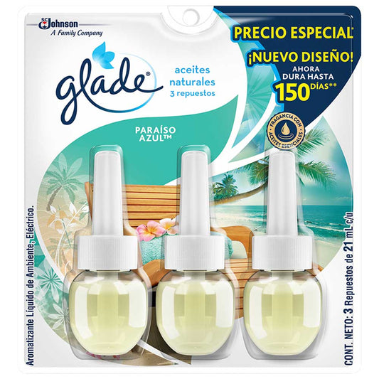 Ambientador Glade Electrico 3 Repuestos Paraiso Azul Oferta