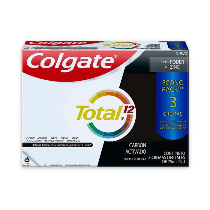 Crema Dental Colgate Total 12 Carbon Activado 3 Unidades 75 ml Oferta