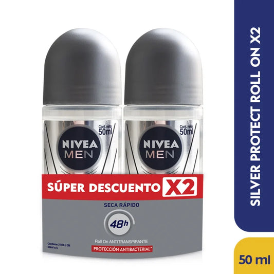 Desodorante Nivea Roll On Hombre 50 ml 2 Unidades Silver Oferta
