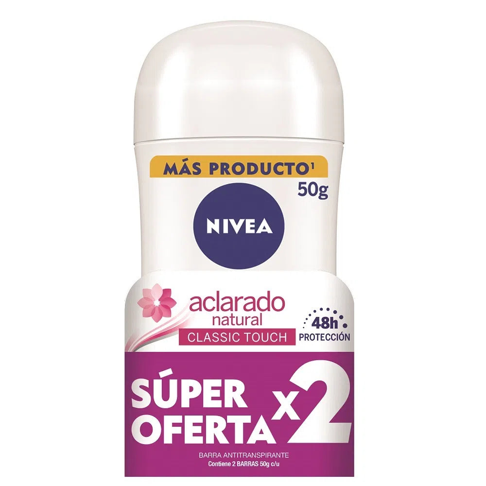 Desodorante Nivea Barra 50 gr Aclarado natural Classic Touch 2 Unidades Oferta