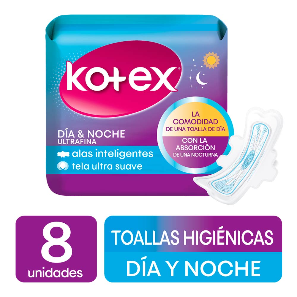 Toallas Higienicas Kotex 8 Unidades Dia & Noche Ultrafina