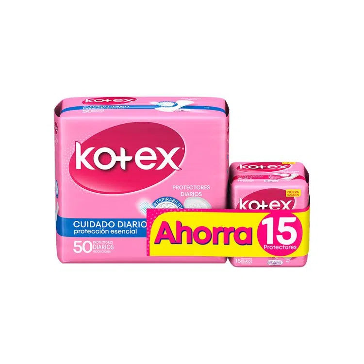 Protectores Higienicos Kotex Cuidado Diario 50 Unidades + 15 Protectores Oferta