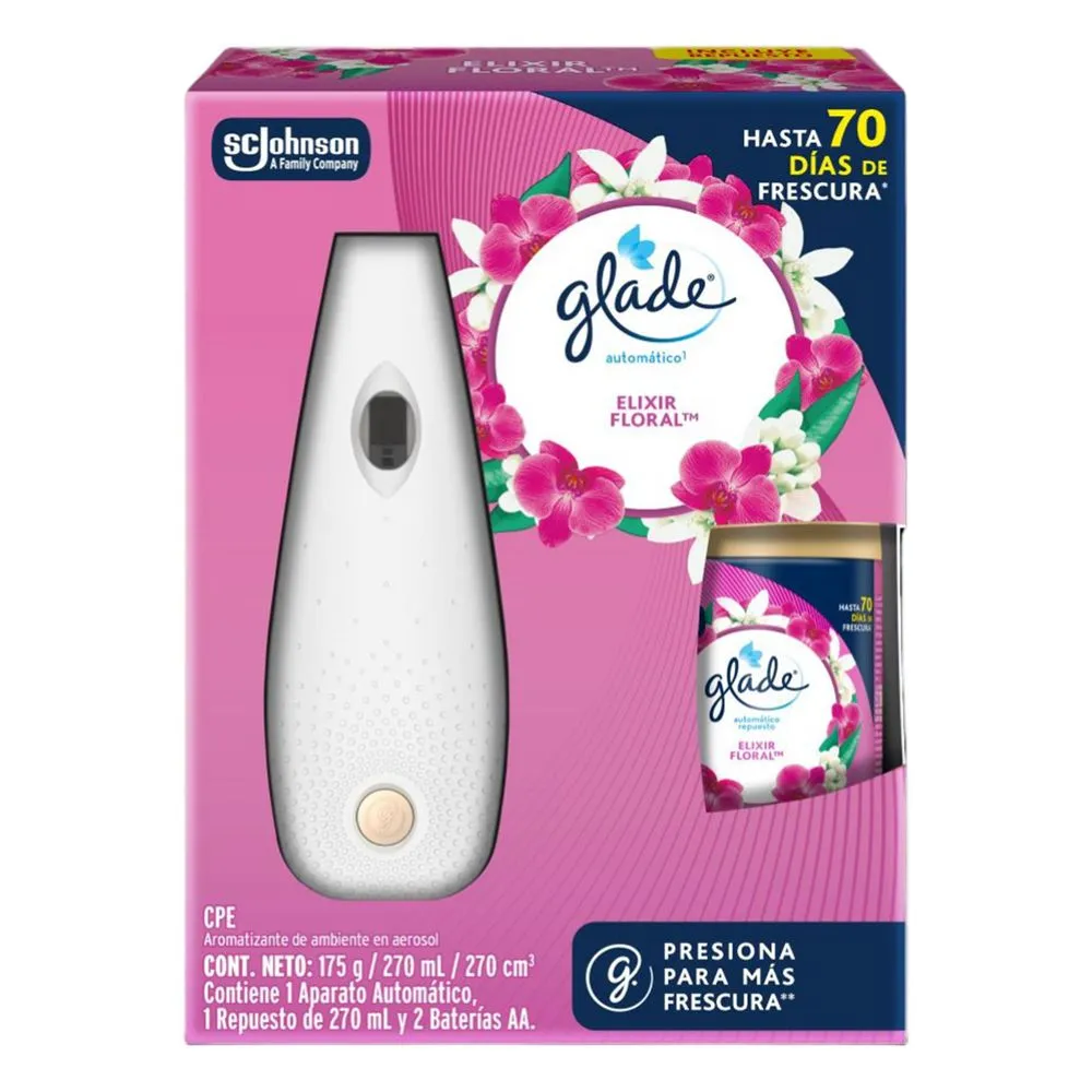 Ambientador Glade Automatico 270 ml + Aparato Elixir Floral