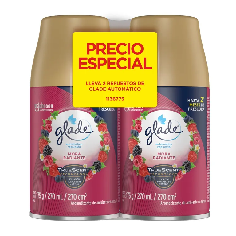 Ambientador Glade Automatico Repuesto 270 ml 2 Unidades Mora Radiante Oferta