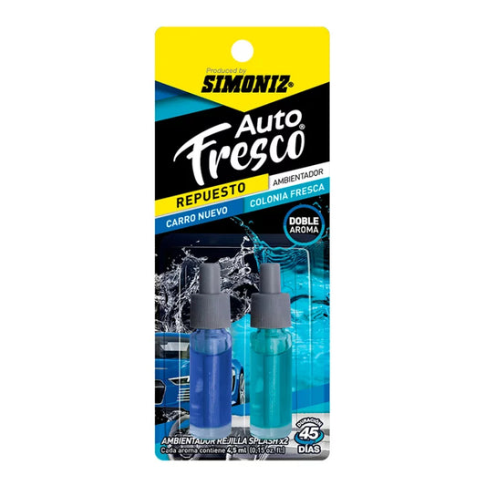 Ambientador Simoniz Auto Fresco Doble Aroma Carro Nuevo y Colonia Fresca Repuesto