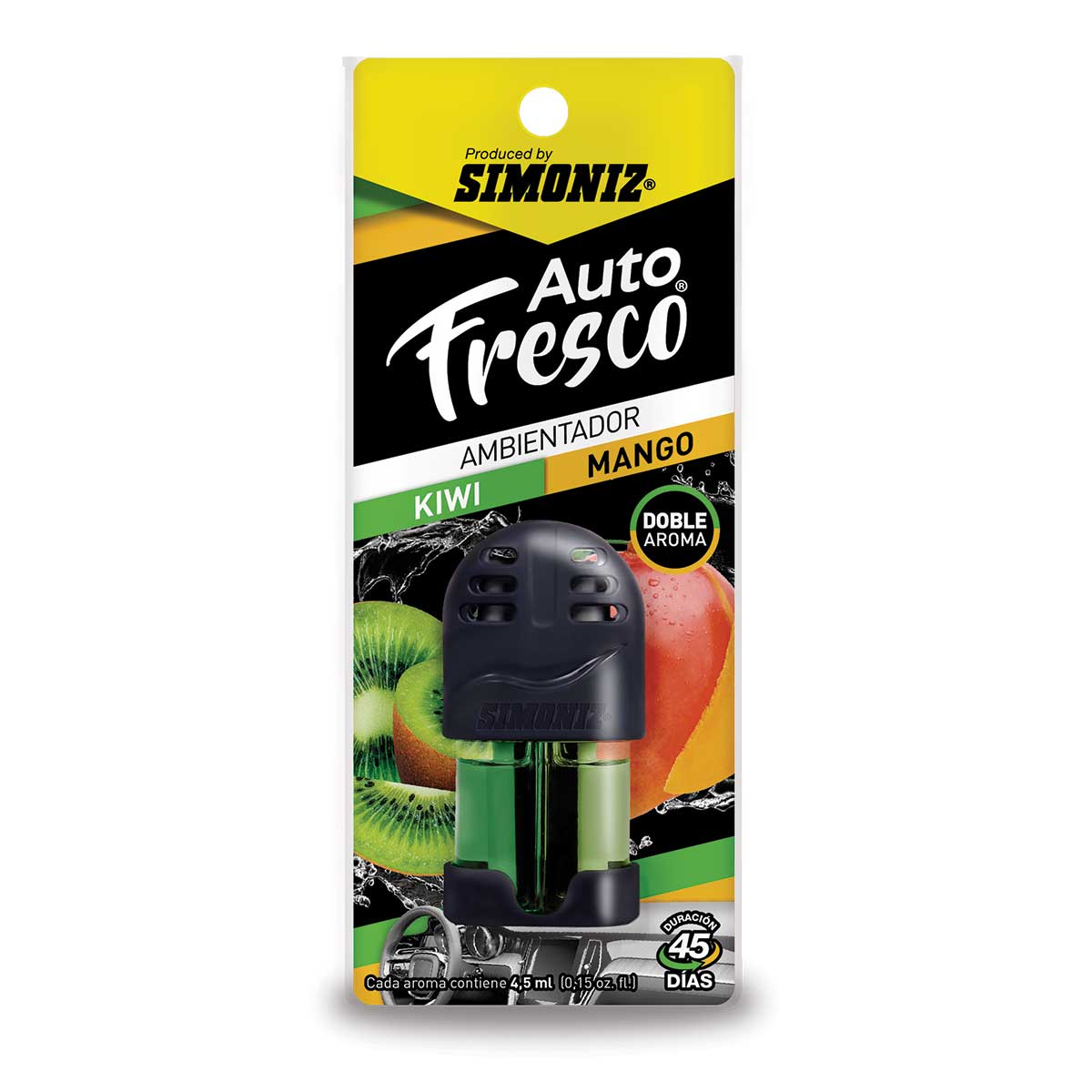 Ambientador Simoniz Auto Fresco Doble Aroma Kiwi y Mango