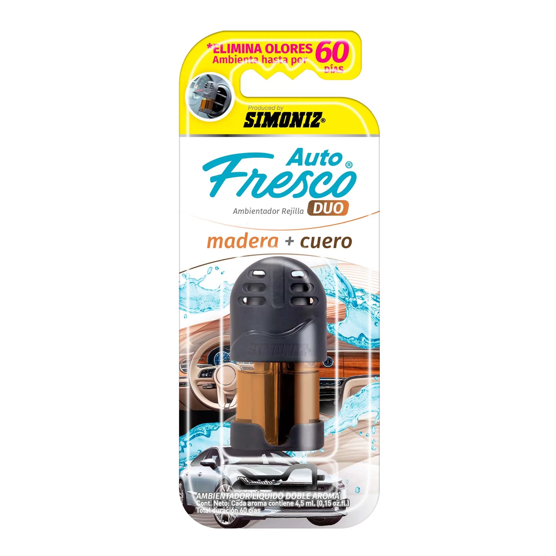 Ambientador Simoniz Auto Fresco Doble Aroma Madera y Cuero