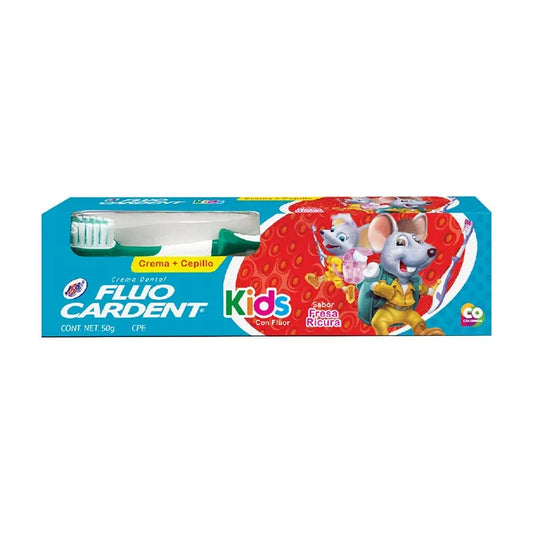 Crema Dental Fluocardent Niños Con Fluor 50 gr Fresa + Cepillo
