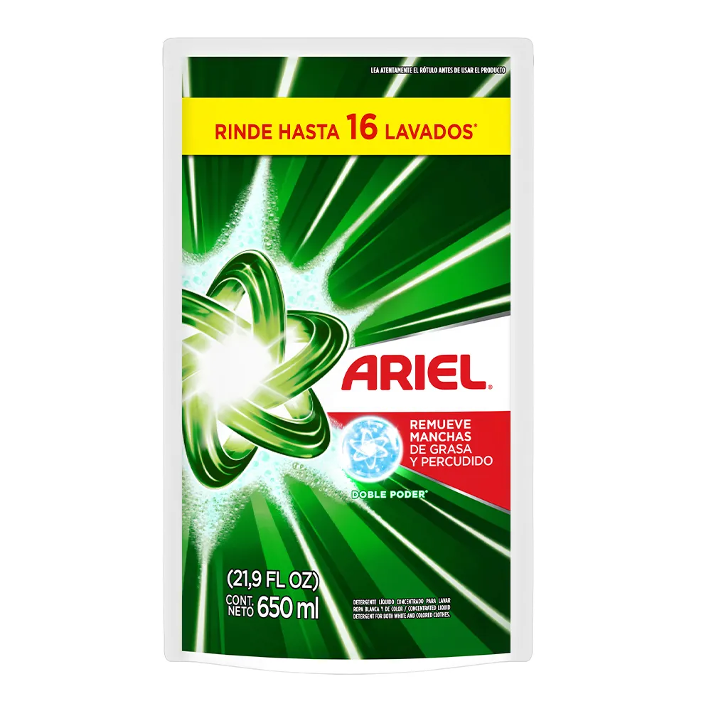 Detergente Liquido Ariel 650 ml Doypack Doble Poder