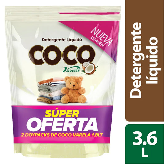 Detergente Liquido Coco Varela 1800 ml Doypack x 2 Unidades Oferta