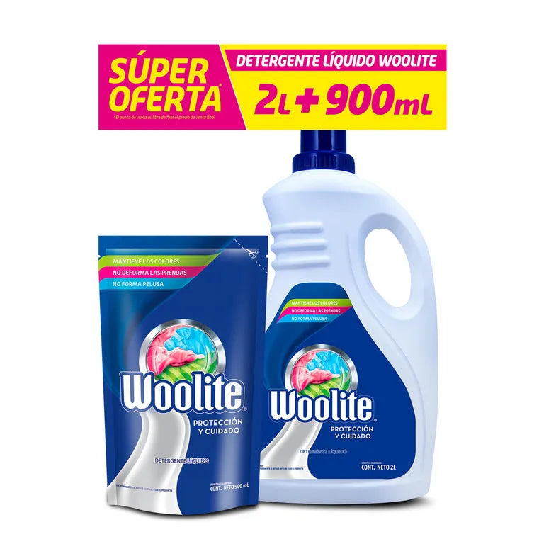 Detergente Liquido Woolite 2000 ml + 900 ml Todos los Dias