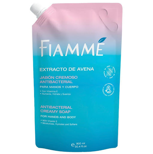 Jabon Liquido Manos y Cuerpo Fiamme 900 ml Cremoso Antibacterial Con Extracto De Avena y Vitamina E