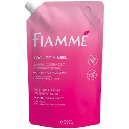 Jabon Liquido Manos y Cuerpo Fiamme 900 ml Cremoso Antibacterial Yogurt y Miel