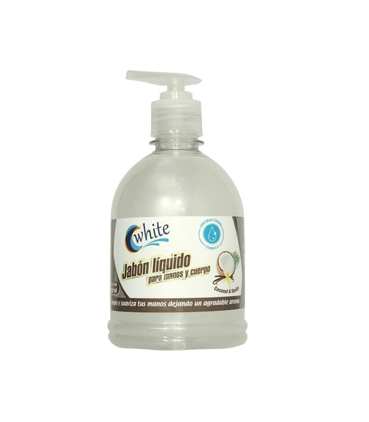 Jabon Liquido Manos y Cuerpo White 500 ml Dispensador Coco Vainilla