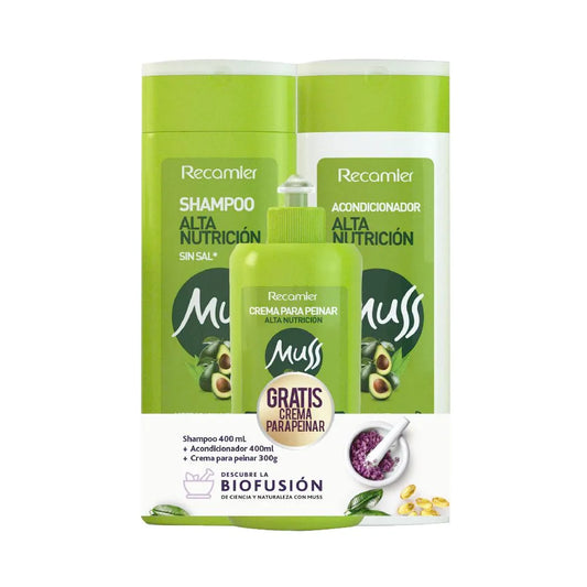 Kit Shampoo Muss + Acondicionador + Crema Para Peinar Alta Nutricion