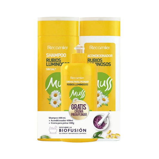 Kit Shampoo Muss + Acondicionador + Crema Para Peinar Rubios Luminosos