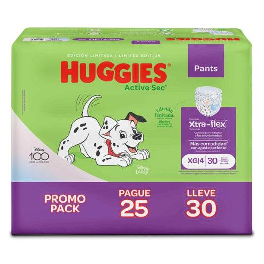 Pañal Huggies Active Sec Pants Etapa 4 Pague 25 LLeve 30 Unidades