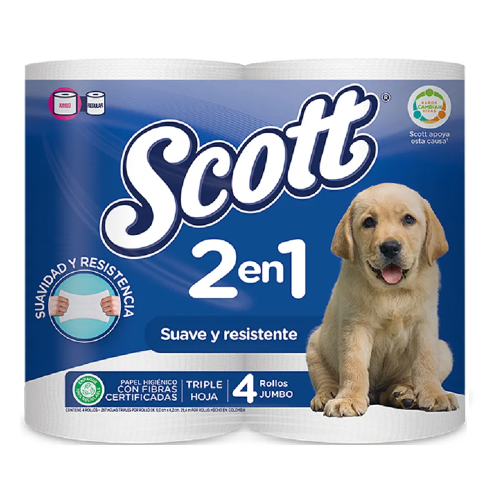 Papel Higienico Scott 2 En 1 Triple Hoja 4 Unidades